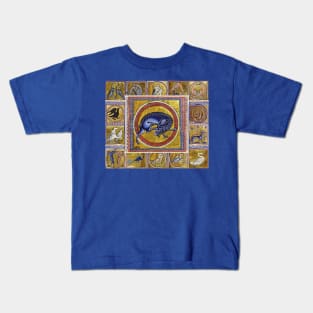 MEDIEVAL BESTIARY,WILD GOAT, FANTASTIC ANIMALS IN GOLD RED BLUE COLORS Kids T-Shirt